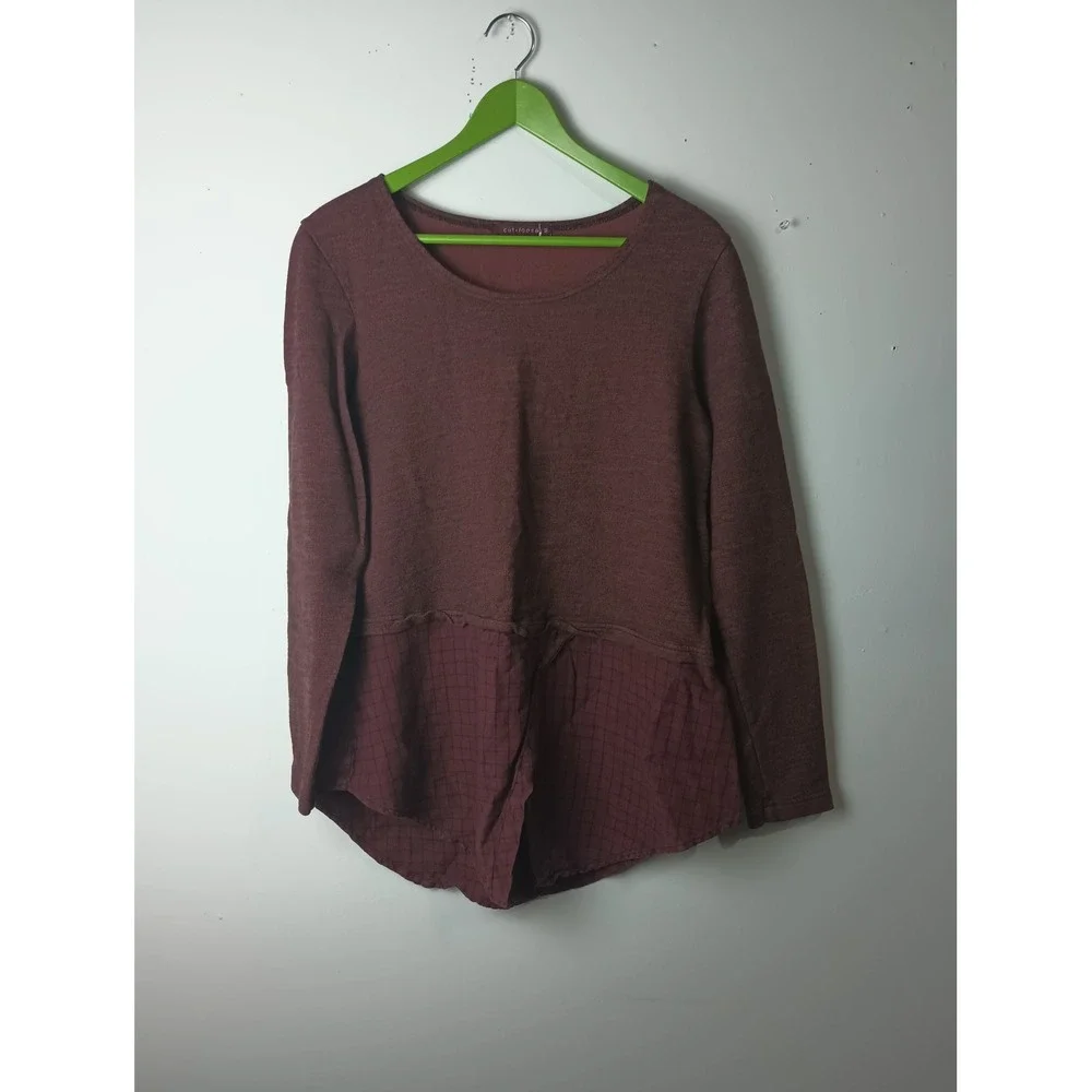 Cut Loose Womens Burgundy Lagenlook Mixed Media Linen Hem Top Size M 0227876 - Picture 1 of 6